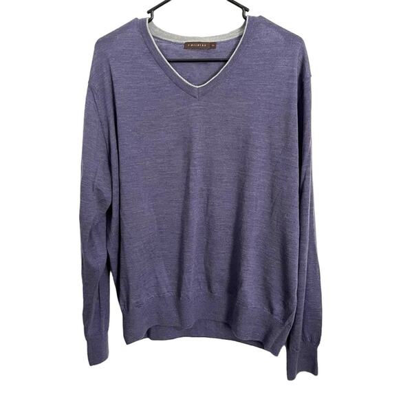 J. Hilburn Wool Cashmere Blend V Neck Sweater Long Sleeve Purple Pullover XL - Picture 1 of 9
